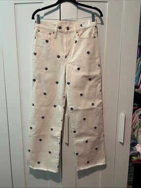 J. Crew Slim Wide-leg Jeans with Navy Seashells Embroidery